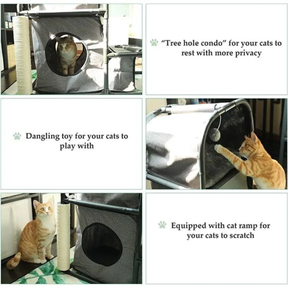 4 in 1 Multi-Functional Cat Condo Furniture with Scratching Post & Dangling Toy